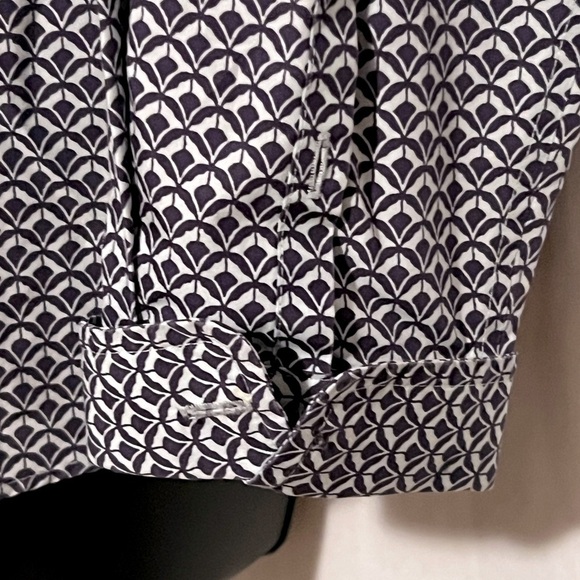 Lands End Women's Sz 10 Button Down Long Sleeve Blouse White/Brown - Picture 3 of 5